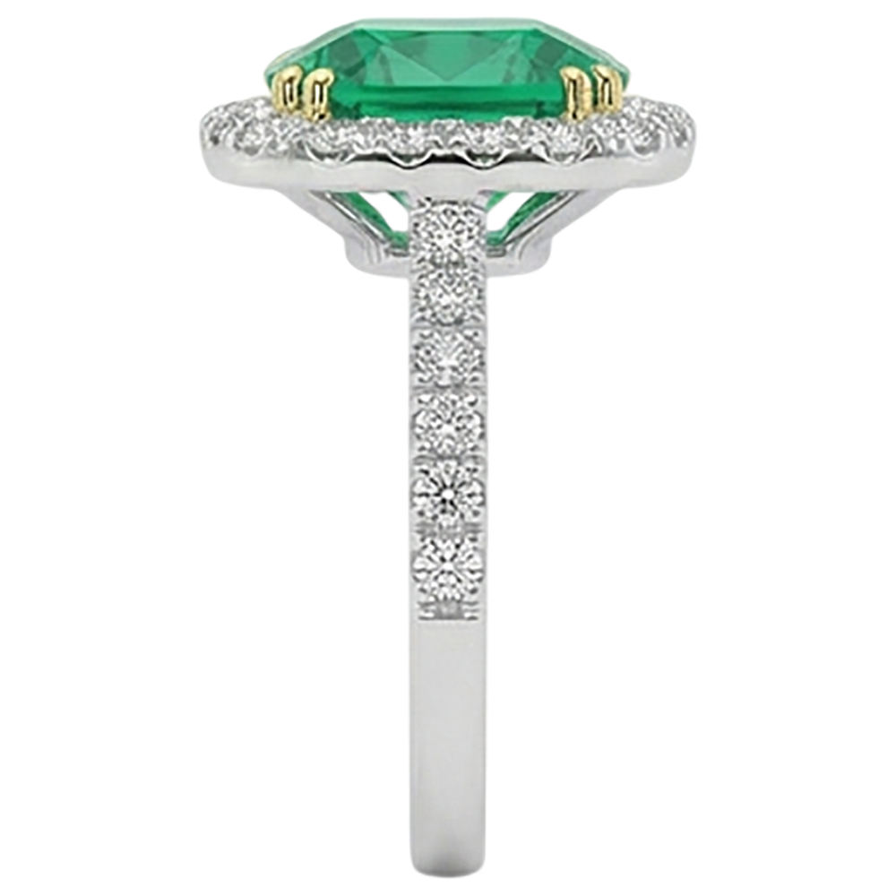 Natural Real ( Not Lab Grown ) Cushion Green Emerald GIA Halo Ring Formal Jewelry
