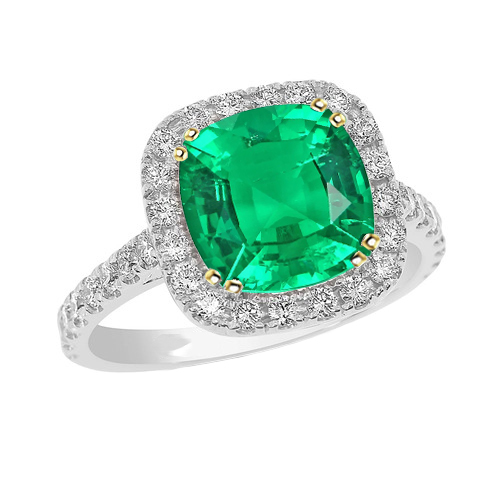 Cushion Green Emerald Halo Ring Formal Jewelry
