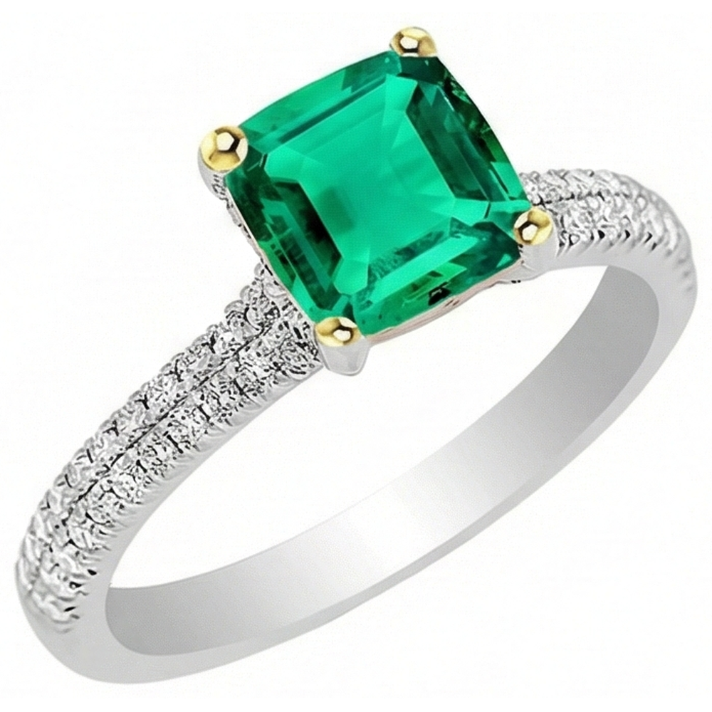 natural round emerald 3.50ct ring close up detail