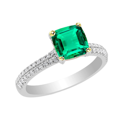 Cushion Green Emerald Ring Diamonds Wedding Jewelry
