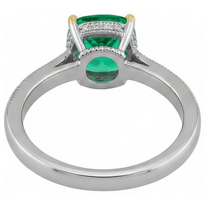 Natural Real ( Not Lab Grown ) Cushion Green Emerald GIA Ring With Diamonds