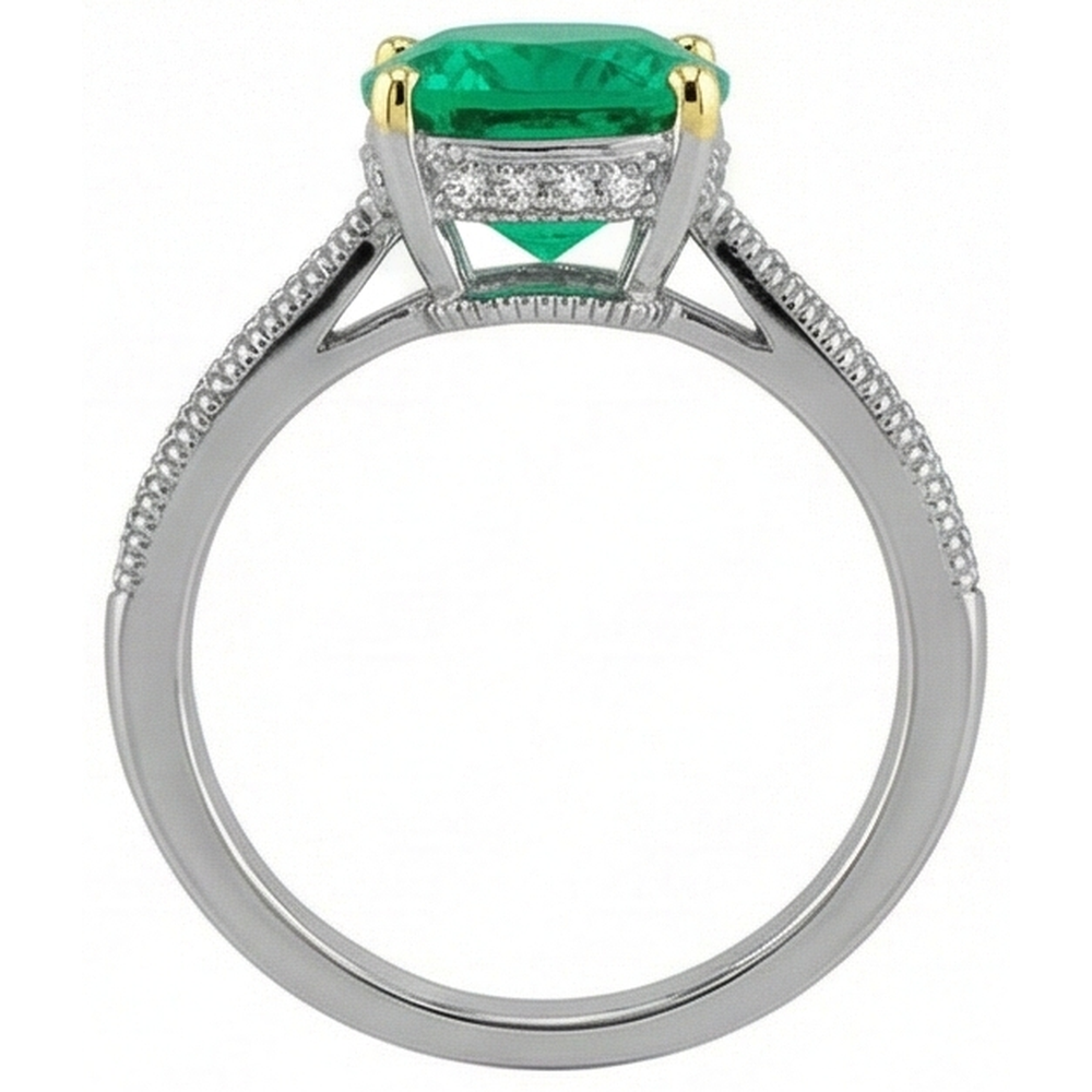 Natural Real ( Not Lab Grown ) Cushion Green Emerald GIA Ring With Diamonds