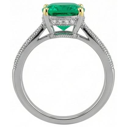 Natural Real ( Not Lab Grown ) Cushion Green Emerald GIA Ring With Diamonds