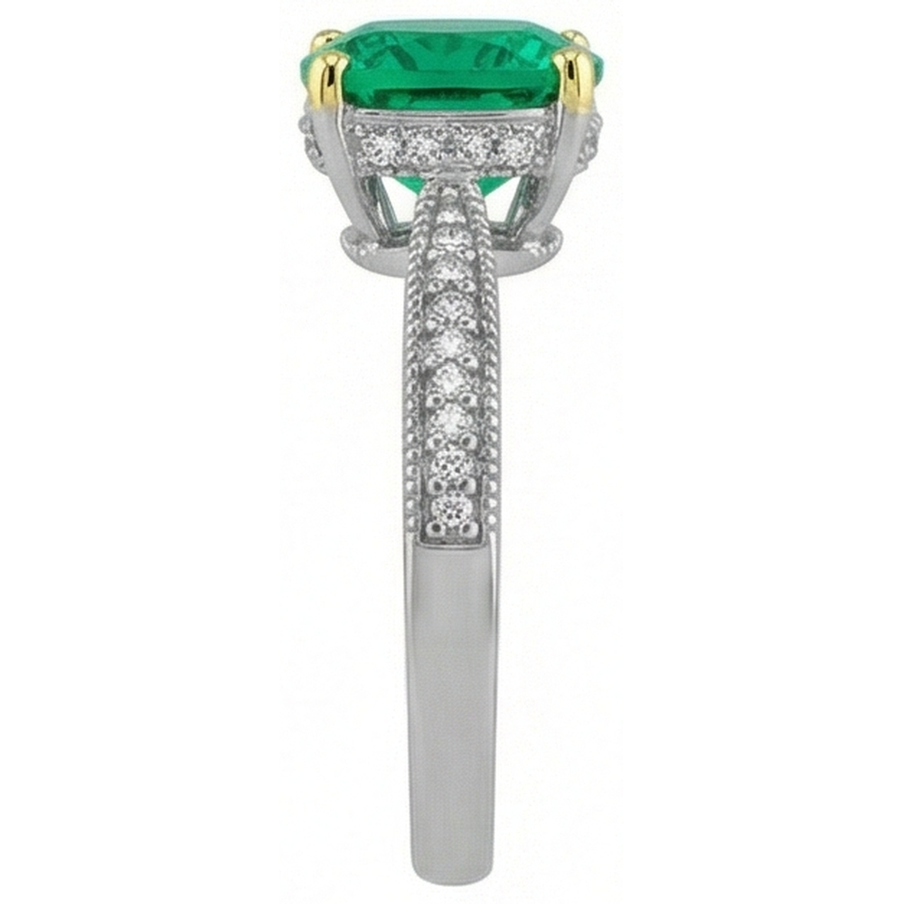 Natural Real ( Not Lab Grown ) Cushion Green Emerald GIA Ring With Diamonds