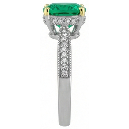 Natural Real ( Not Lab Grown ) Cushion Green Emerald GIA Ring With Diamonds