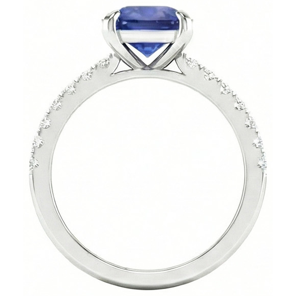Cushion Kashmir Sapphire And Natural Earth Mined Diamonds 2.90 Ct Ring White Gold 14K