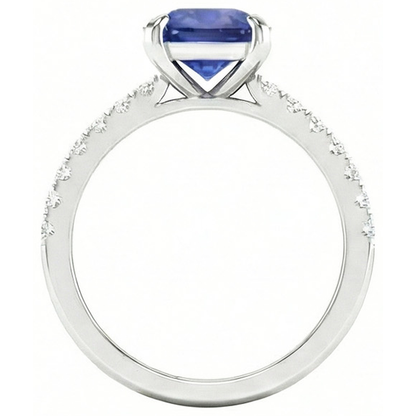 Cushion Kashmir Sapphire And Natural Earth Mined Diamonds 2.90 Ct Ring White Gold 14K