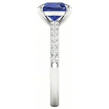 Cushion Kashmir Sapphire And Natural Earth Mined Diamonds 2.90 Ct Ring White Gold 14K