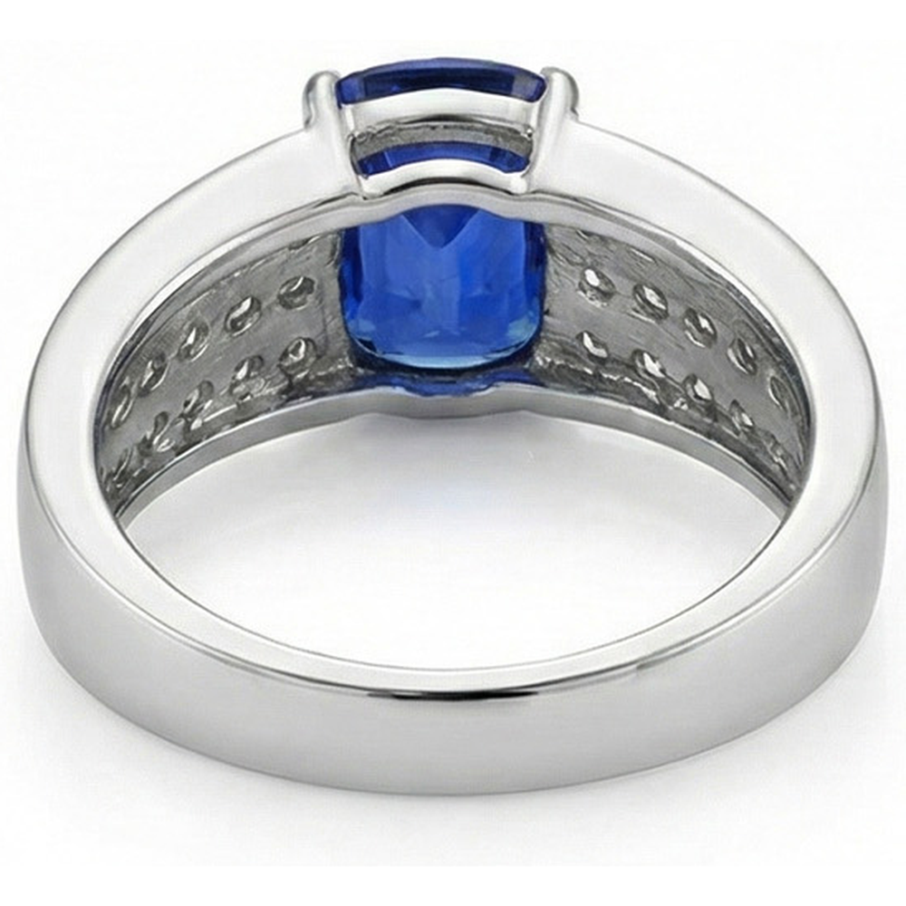 Cushion Kashmir Sapphire With Natural Earth Mined Diamonds Ring 3.50 Ct Gold White 14K