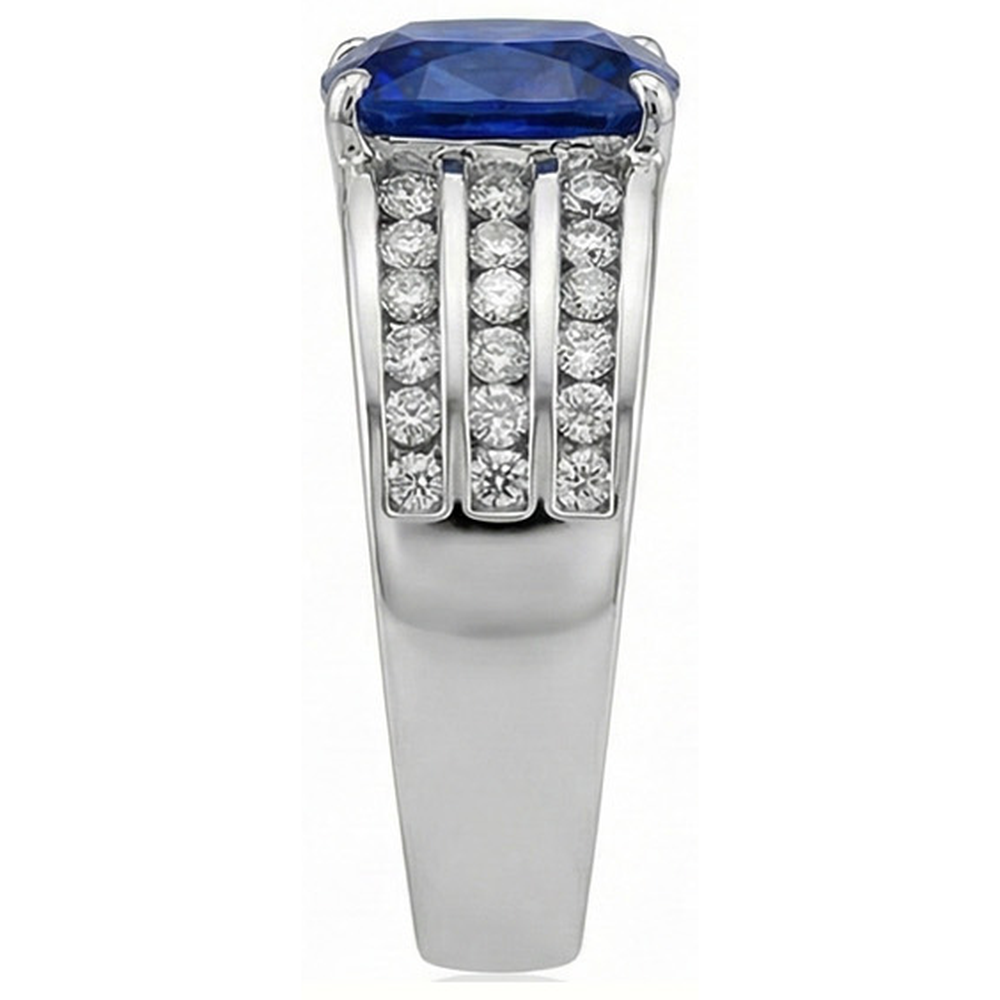Cushion Kashmir Sapphire With Natural Earth Mined Diamonds Ring 3.50 Ct Gold White 14K