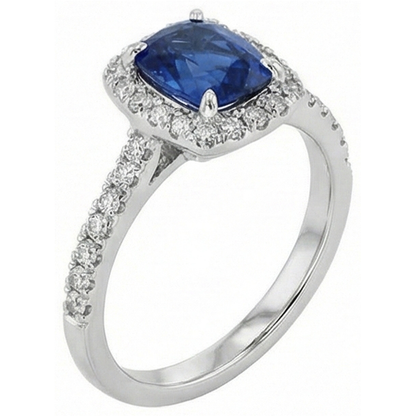 Cushion Kashmir Sapphire With Round Natural Earth Mined Diamond 3.90 Ct. Ring White Gold 14K