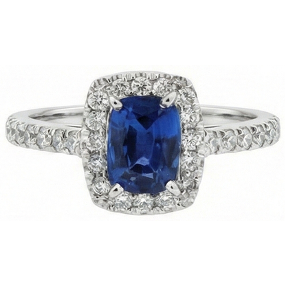 Cushion Kashmir Sapphire With Round Natural Earth Mined Diamond 3.90 Ct. Ring White Gold 14K