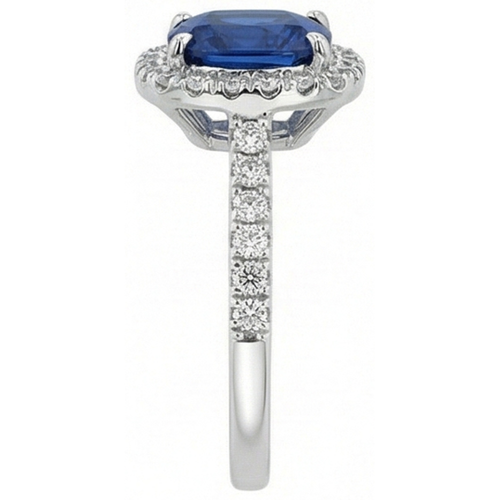 Cushion Kashmir Sapphire With Round Natural Earth Mined Diamond 3.90 Ct. Ring White Gold 14K