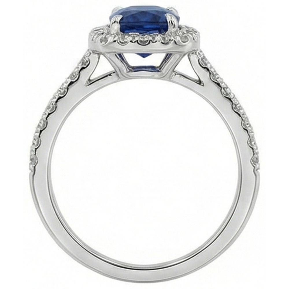 Cushion Kashmir Sapphire With Round Natural Earth Mined Diamond 3.90 Ct. Ring White Gold 14K