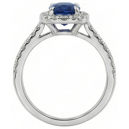 Cushion Kashmir Sapphire With Round Natural Earth Mined Diamond 3.90 Ct. Ring White Gold 14K