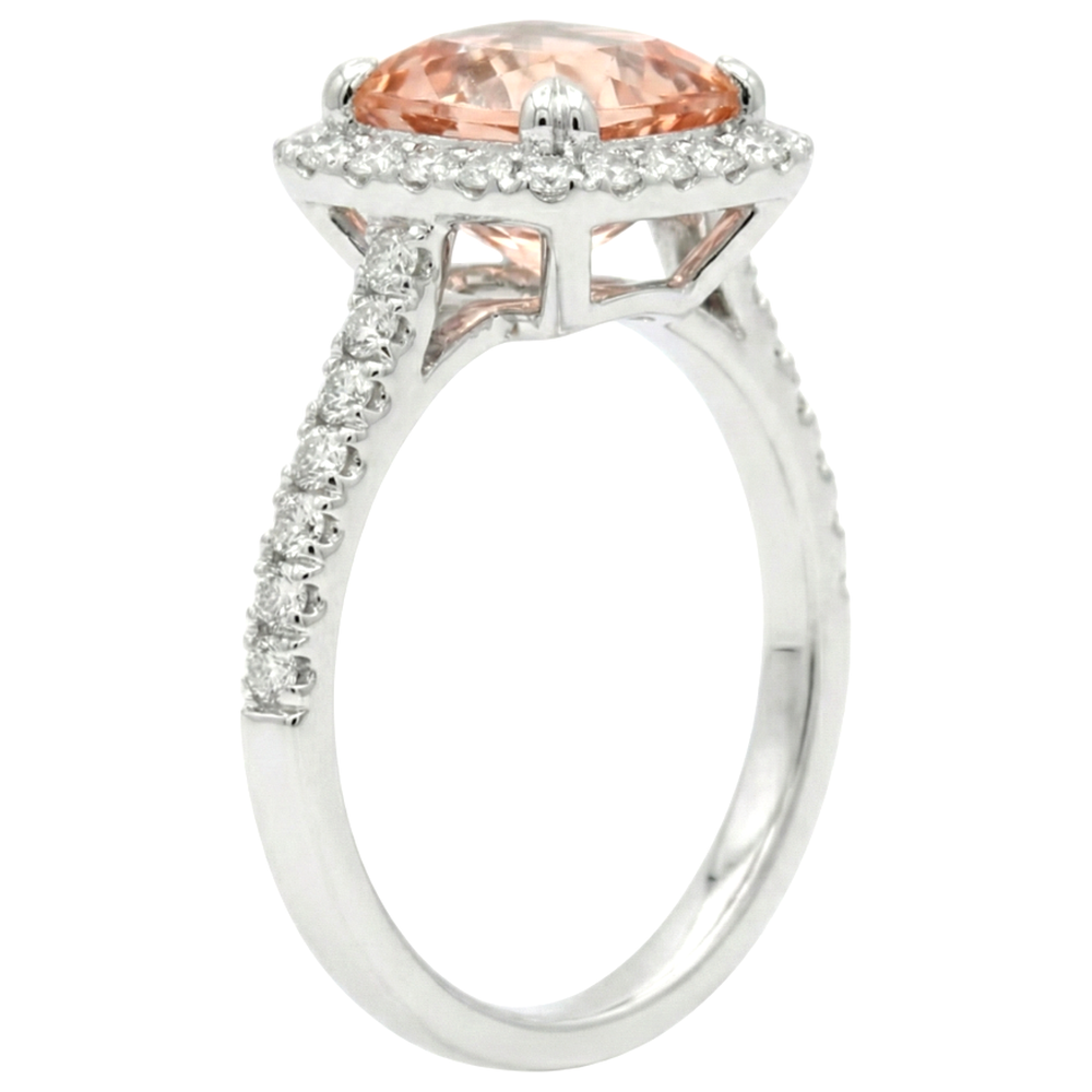 Cushion Morganite And Natural Earth Mined Diamond 27 Ct Ring White Gold 14K