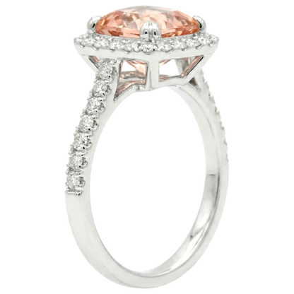 Cushion Morganite And Natural Earth Mined Diamond 27 Ct Ring White Gold 14K
