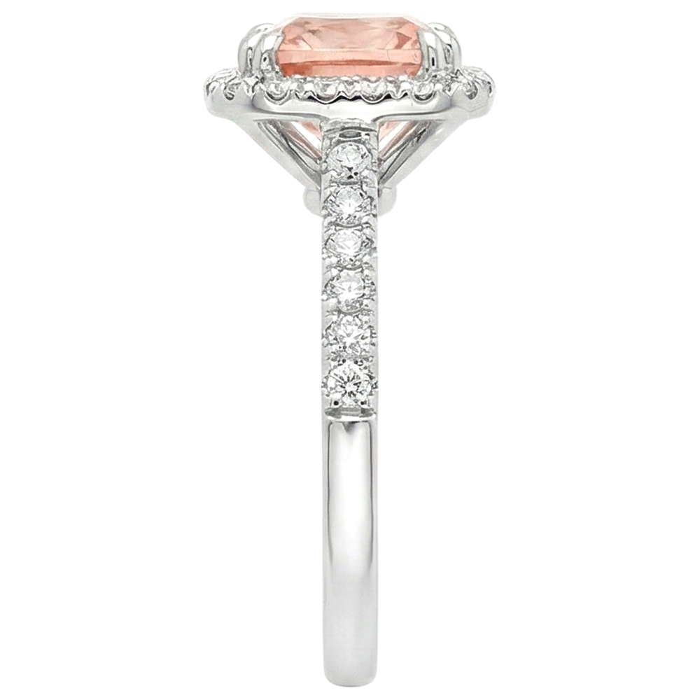 Cushion Morganite And Natural Earth Mined Diamond 27 Ct Ring White Gold 14K