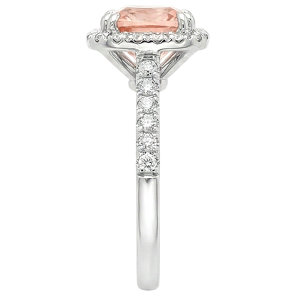 Cushion Morganite And Natural Earth Mined Diamond 27 Ct Ring White Gold 14K