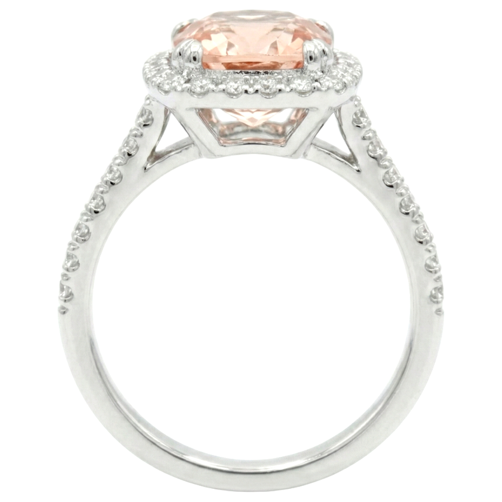 Cushion Morganite And Natural Earth Mined Diamond 27 Ct Ring White Gold 14K
