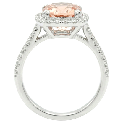Cushion Morganite And Natural Earth Mined Diamond 27 Ct Ring White Gold 14K