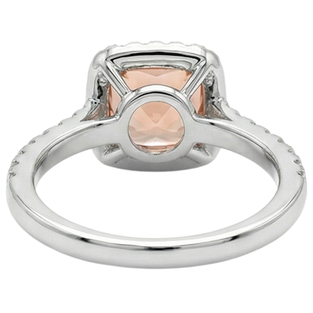 Cushion Morganite And Natural Earth Mined Diamond 27 Ct Ring White Gold 14K