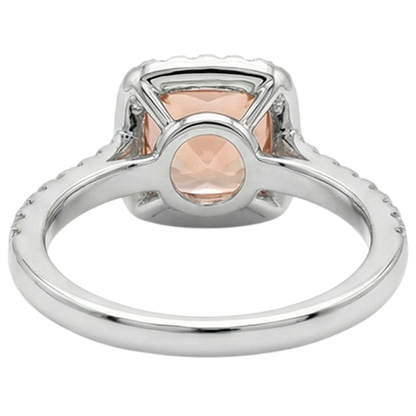 Cushion Morganite And Natural Earth Mined Diamond 27 Ct Ring White Gold 14K