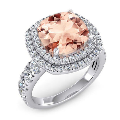 Cushion Morganite Natural Real Diamond ( Not Lab Grown ) Ring