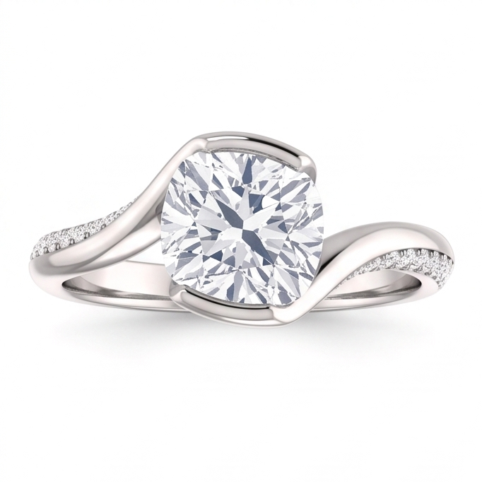 Cushion Natural Earth Mined Diamond Engagement Anniversary Ring 1.91 Carat White Gold 14K