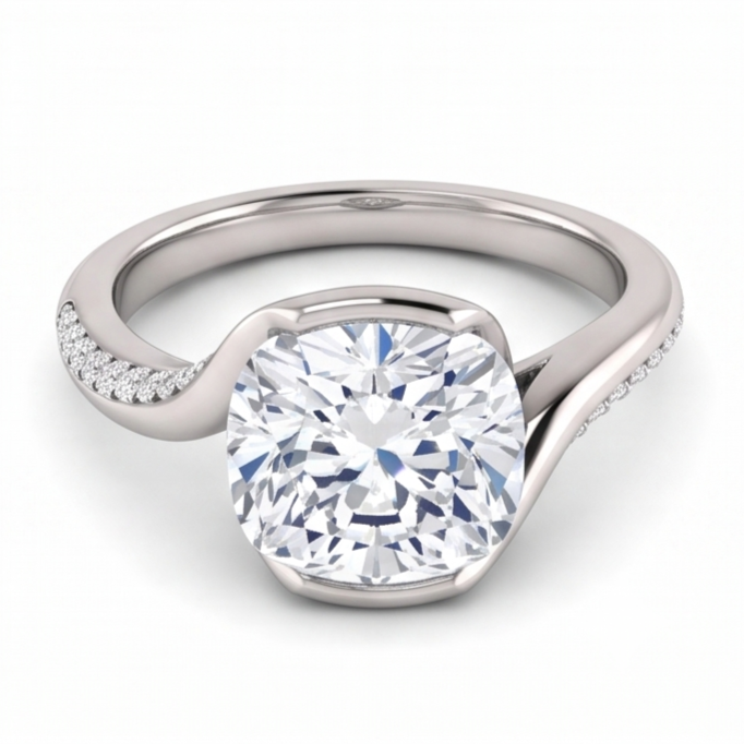 Cushion Natural Earth Mined Diamond Engagement Anniversary Ring 1.91 Carat White Gold 14K