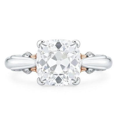 Cushion Natural Earth Mined Diamond Old Miner Ring Solitaire 1.50 Carats Filigree Two Tone