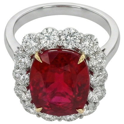 Cushion Ruby And Round Natural Earth Mined Diamonds 7 Carats Anniversary Ring
