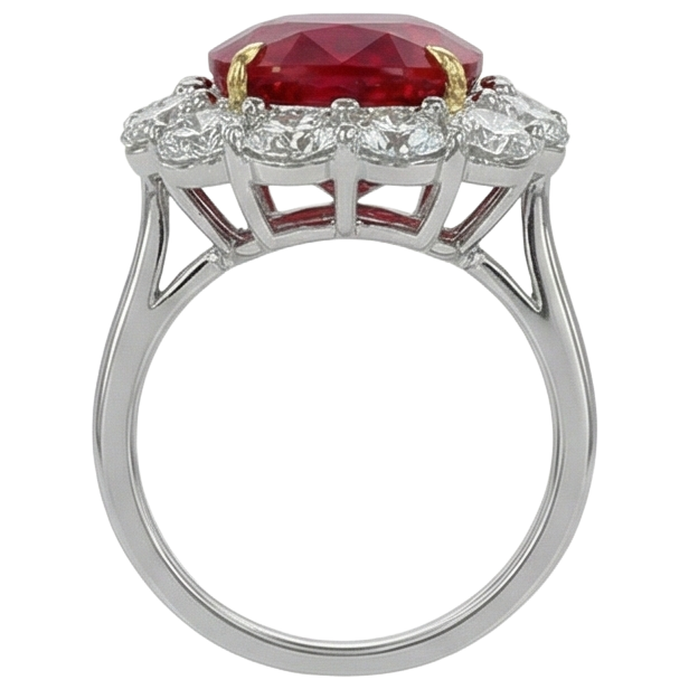 Cushion Ruby And Round Natural Earth Mined Diamonds 7 Carats Anniversary Ring