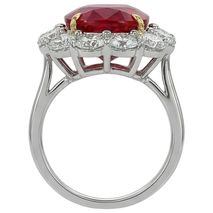 Cushion Ruby And Round Natural Earth Mined Diamonds 7 Carats Anniversary Ring