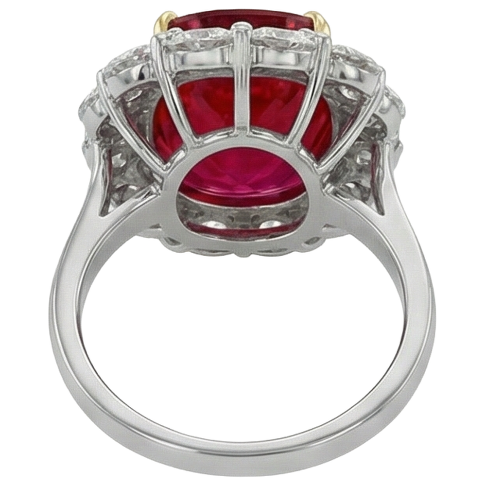 Cushion Ruby And Round Natural Earth Mined Diamonds 7 Carats Anniversary Ring