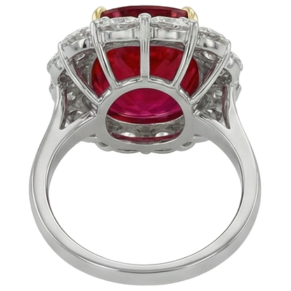 Cushion Ruby And Round Natural Earth Mined Diamonds 7 Carats Anniversary Ring