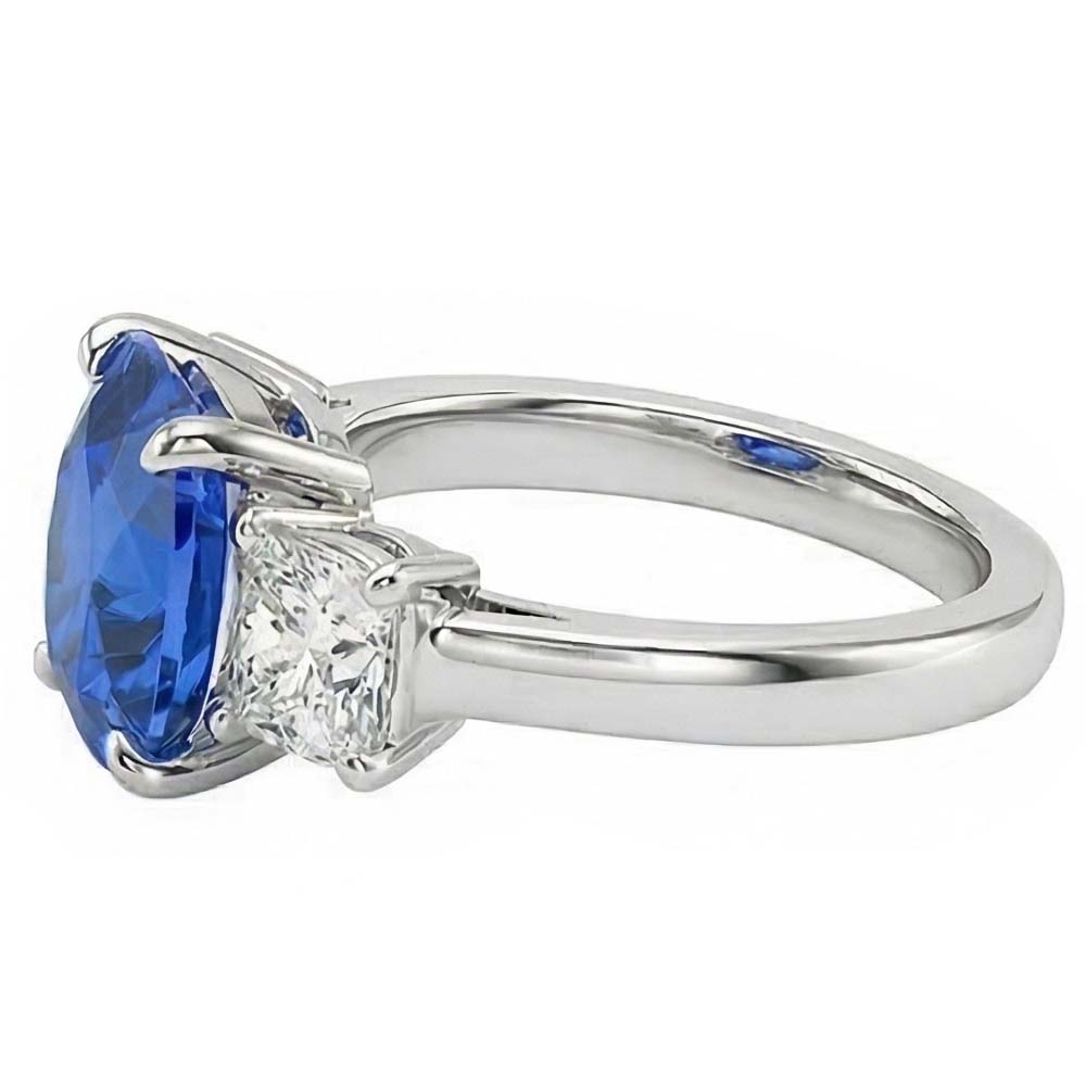 Cushion Sapphire 3 Stone Natural Earth Mined Diamond Ring Prong Gold Jewelry 4 Carats