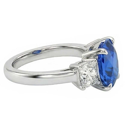 Cushion Sapphire 3 Stone Natural Earth Mined Diamond Ring Prong Gold Jewelry 4 Carats