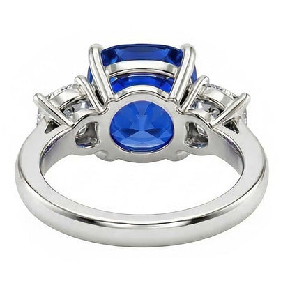 Cushion Sapphire 3 Stone Natural Earth Mined Diamond Ring Prong Gold Jewelry 4 Carats