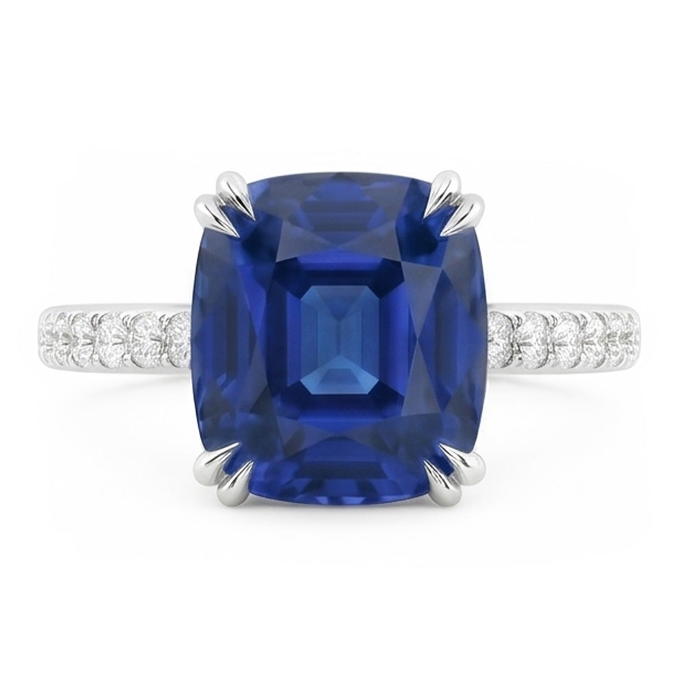 Cushion Sapphire Gemstone Ring 3.50 Carats Double Prong Natural Earth Mined Diamonds
