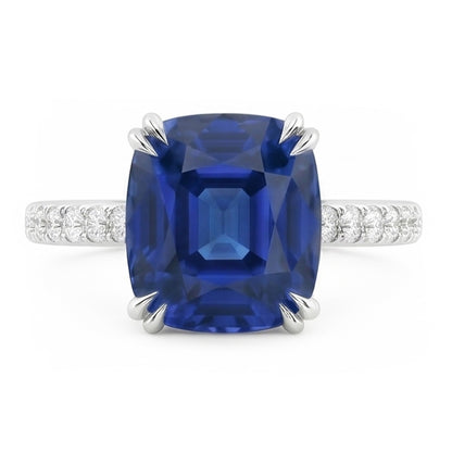 Cushion Sapphire Gemstone Ring 3.50 Carats Double Prong Natural Earth Mined Diamonds