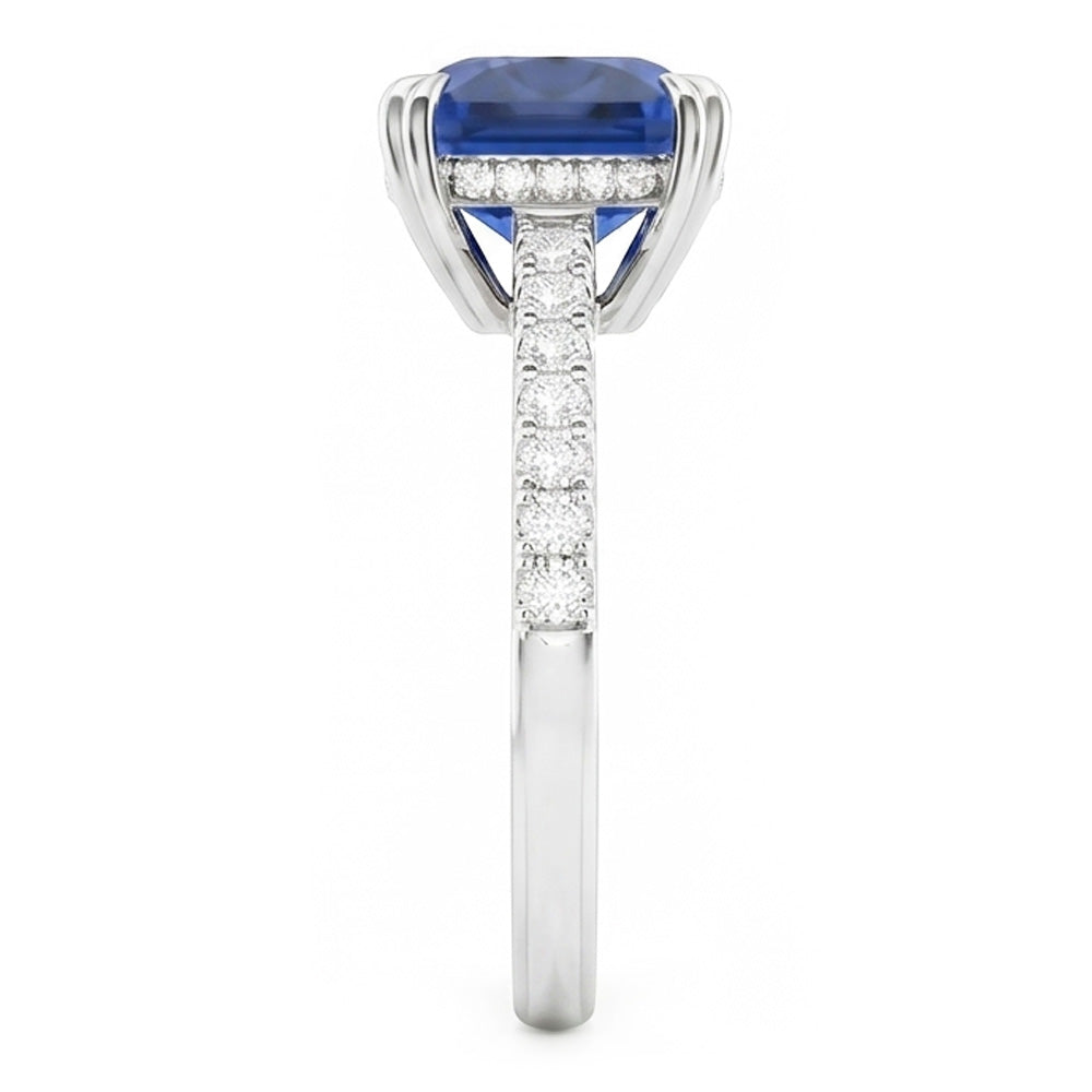 Cushion Sapphire Gemstone Ring 3.50 Carats Double Prong Natural Earth Mined Diamonds