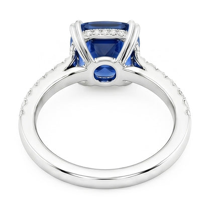 Cushion Sapphire Gemstone Ring 3.50 Carats Double Prong Natural Earth Mined Diamonds