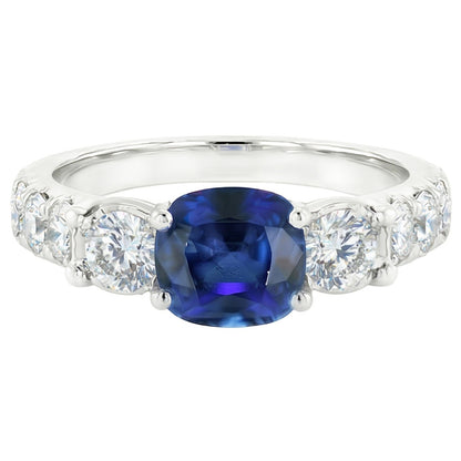 Cushion Sapphire Gemstone Ring Prong Set Round Natural Earth Mined Diamonds 2.50 Carats