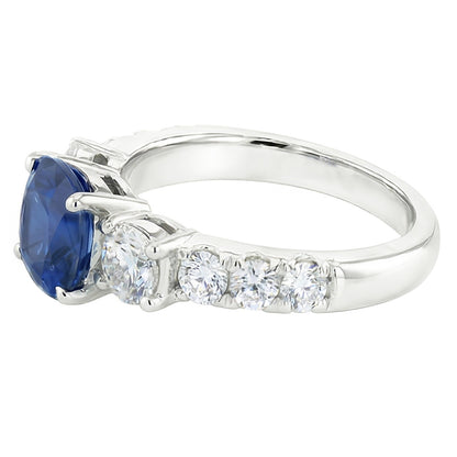 Cushion Sapphire Gemstone Ring Prong Set Round Natural Earth Mined Diamonds 2.50 Carats