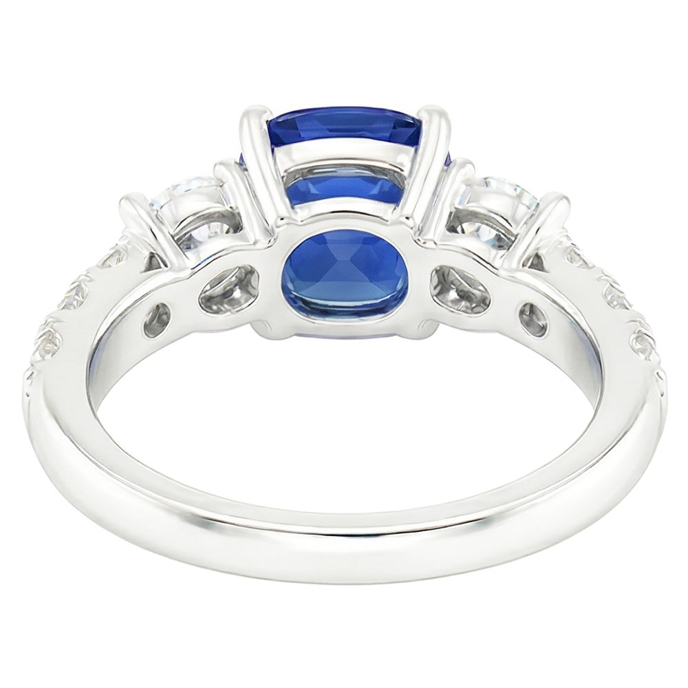 Cushion Sapphire Gemstone Ring Prong Set Round Natural Earth Mined Diamonds 2.50 Carats