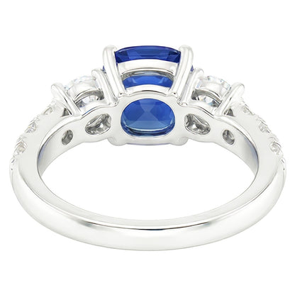Cushion Sapphire Gemstone Ring Prong Set Round Natural Earth Mined Diamonds 2.50 Carats
