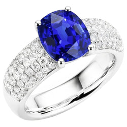 Cushion Sapphire Gemstone Ring White Gold 14K Natural Earth Mined Diamonds 3.50 Carats