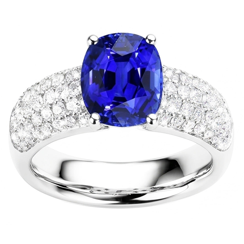 Cushion Sapphire Gemstone Ring White Gold 14K Natural Earth Mined Diamonds 3.50 Carats