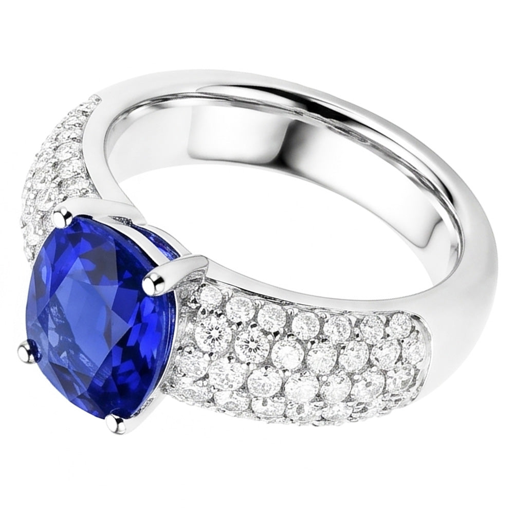 Cushion Sapphire Gemstone Ring White Gold 14K Natural Earth Mined Diamonds 3.50 Carats